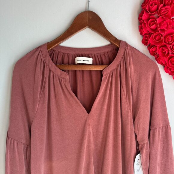 Lucky Brand Women's Long-Sleeve Notched-Neck Top SMALL in Wild Ginger - Picture 2 of 10